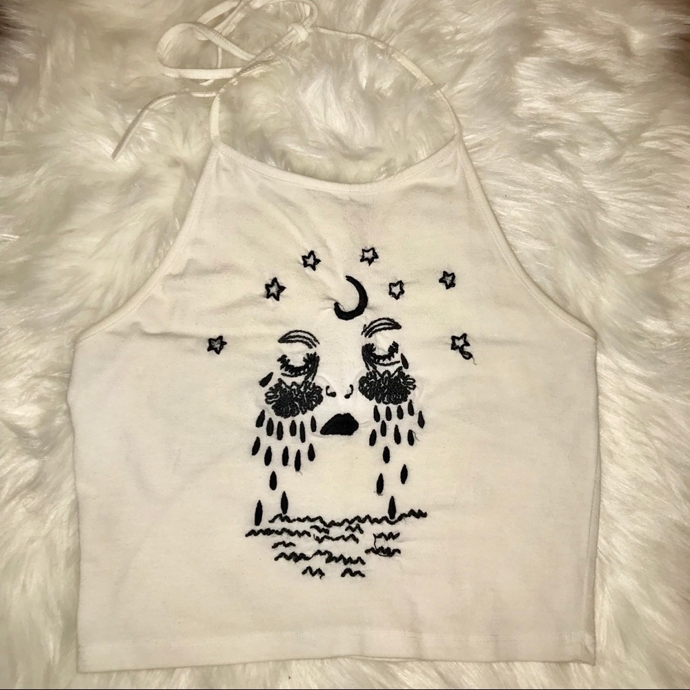 White Embroidered Crying Halter Top